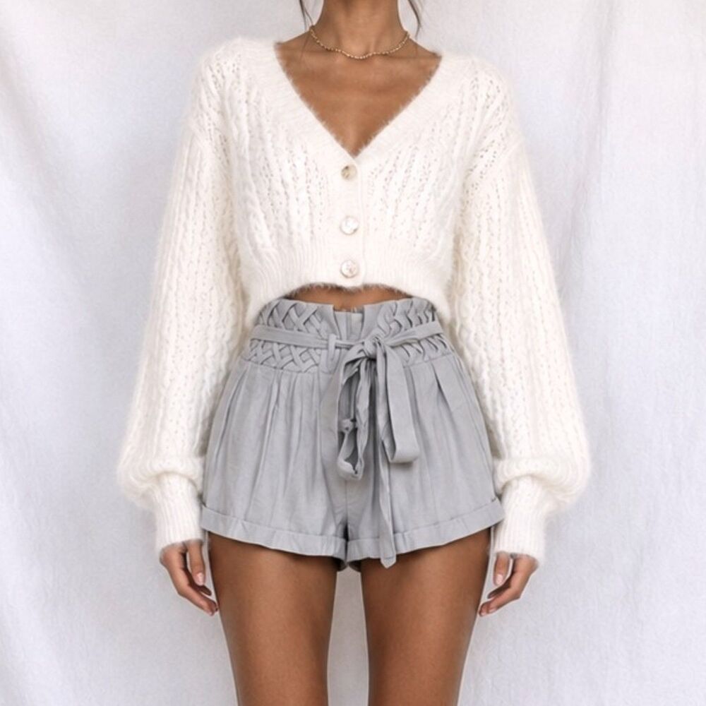 Vintage Y2K Gray High Waisted Paperbag Style Waist Tie Casual Shorts Size XS/S